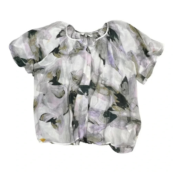 BB Dakota Gray Watercolor Sheer Flutter Blouse L - Picture 1 of 4